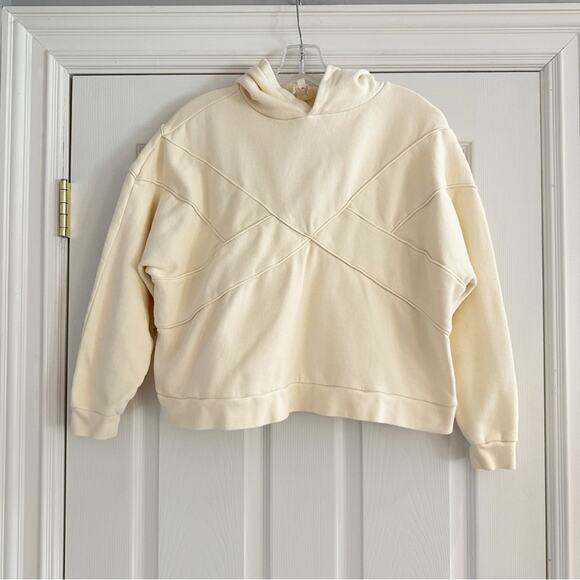Sezane Aluna Hoodie Sweatshirt Organic Cotton Sweat Shirt Top Ecru Cream Yellow - Picture 5 of 15